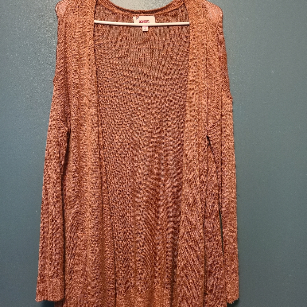 Coral/ light maroon colored long cardigan